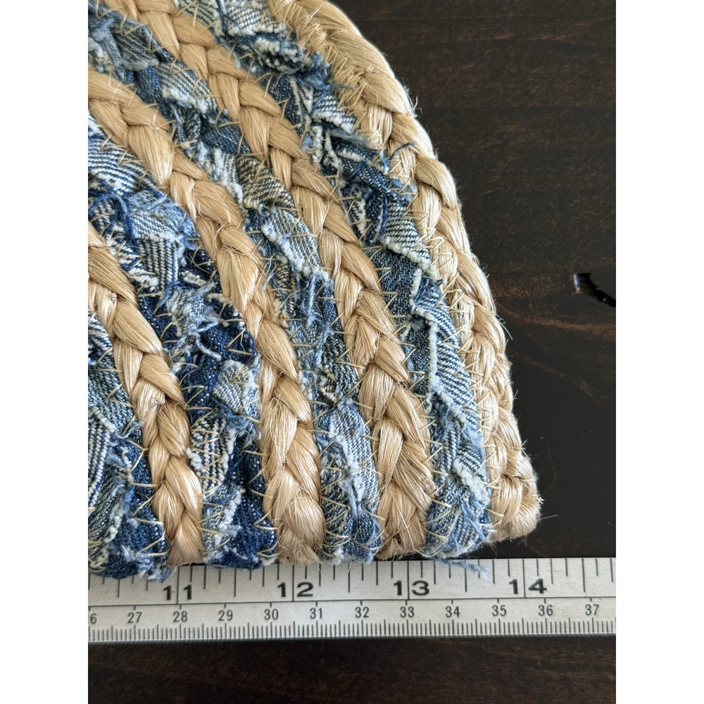 SHIRALEAH Chicago Jute/Cotton Crescent Burlap Blue/Tan Clutch Bag Vacation Beach - Picture 12 of 14